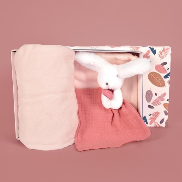 Plaid og Doudou Happy Boho - DOUDOU ET COMPAGNIE - Pige - Fødslen - Rosa - ekstrem blødhed Farve(r): rosa