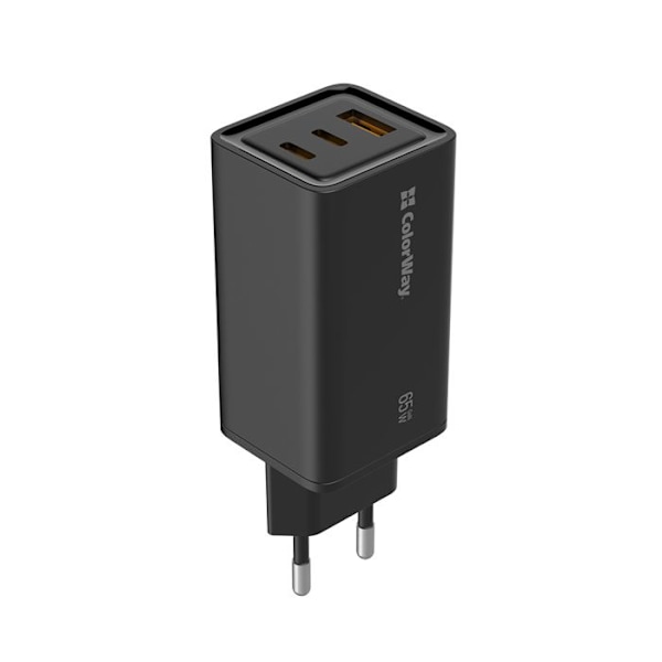 USB-laddare Priza, typ C, 65 W, GaN, automatisk identifiering - ColorWay (CW-CHS039PD-BK) - Svart