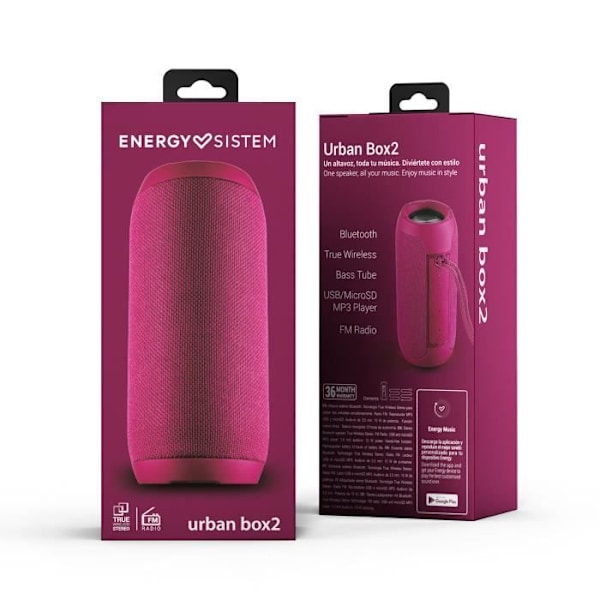 Urban Box 2 Magenta trådlös Bluetooth-högtalare - ENERGY SISTEM - 10W - TWS - USB/microSD MP3-spelare - FM-radio Magenta