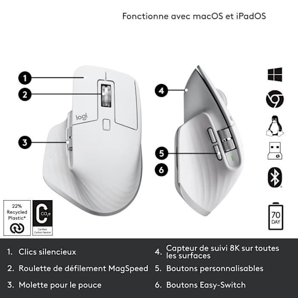 Mus - Trådløs - Logitech - MX Master 3S - Lysegrå