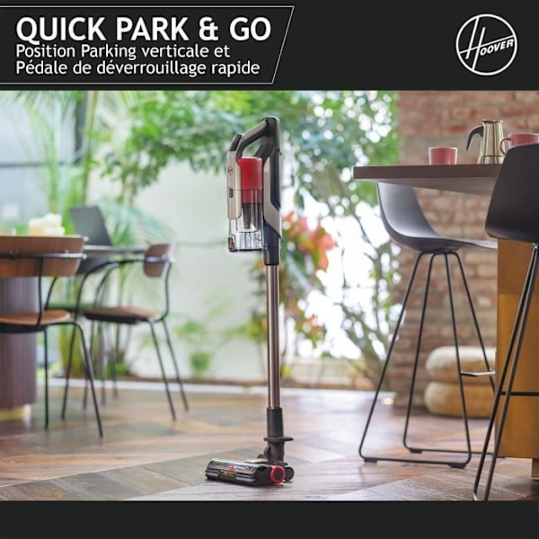 Langaton pölynimuri - HOOVER HF910H - 130 AW - LED-näyttö - Anti-twist-tekniikka - Park&Go-asento Rød og grå