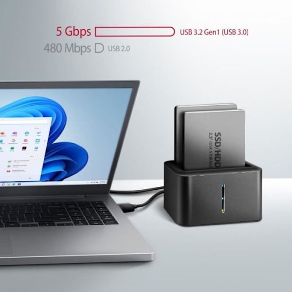 AXAGON ADSA-D25 SATA 2.5 Clone Dual SSD Dock Station - USB 3.2 Gen 1 - 8595247906472
