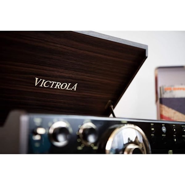 VICTROLA EMPIRE Vinylpladespiller - 6 i 1 - Espresso - Radio, Kassette, CD, Bluetooth - Sort