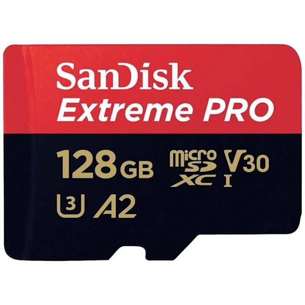 SanDisk Extreme Pro microSDXC 128GB Klasse 10 UHS-I U3 V30 200MB/S 90MB/S A2 C10 Hukommelseskort