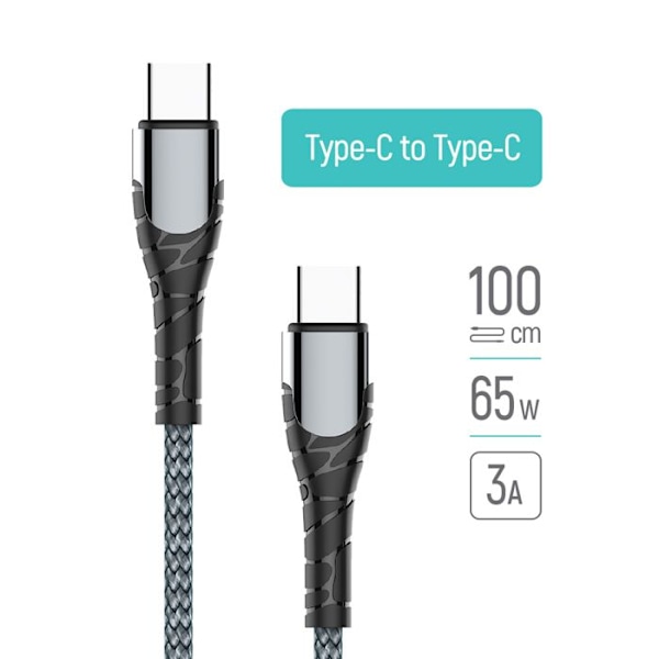 Typ C-kabel, 65 W, 1 m - ColorWay (CW-CB-CBPDCC040-GR) - Grå