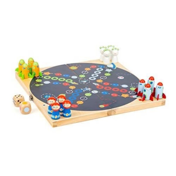 Small Foot 11452 Ludo Space, Wooden, Travel Company, med 2 olika tärningar, Family Toys Game, Multicolour 11452