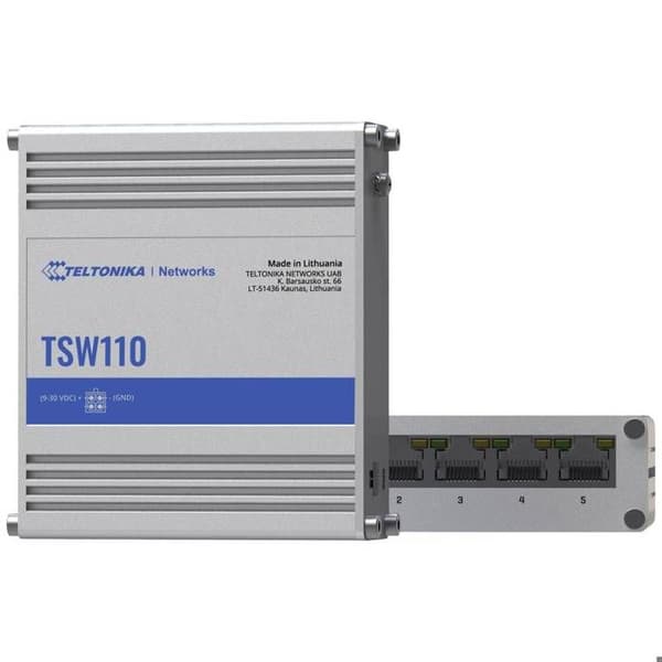 Ethernet-switch - JSC Teltonika - TSW110 - Robust aluminium - 5 Gigabit-portar - 9-30 V