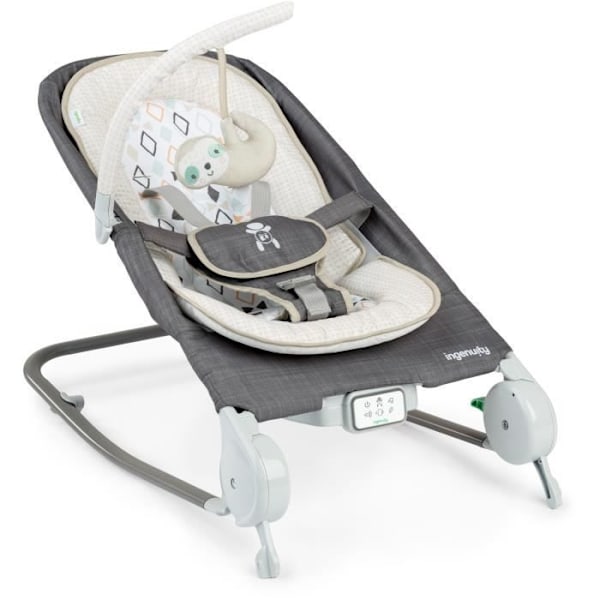 INGENUITY Transat til baby, sammenklappelig, mavemassage - Parker, fast position eller vippe, vibrationer, melodier og aftagelige aktivitetsbuer Grå