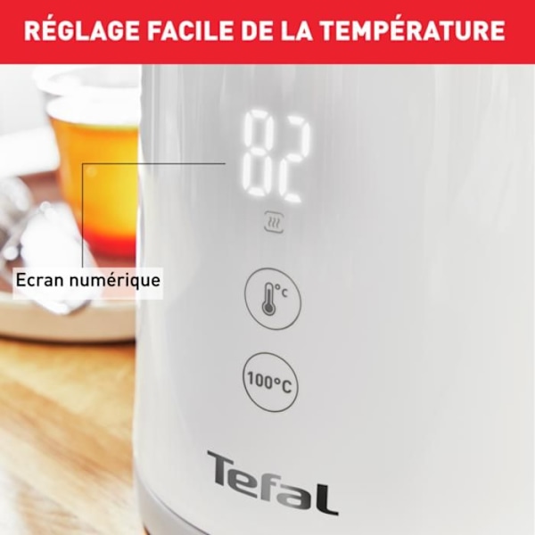 TEFAL Sense elkedel - 1,5 L, digital skærm, holde varmen, rustfrit stål interiør Vit