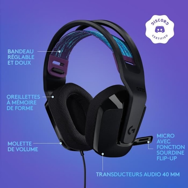 Gaming headset - Kablet - Logitech G - G335 - Letvægts - Sort