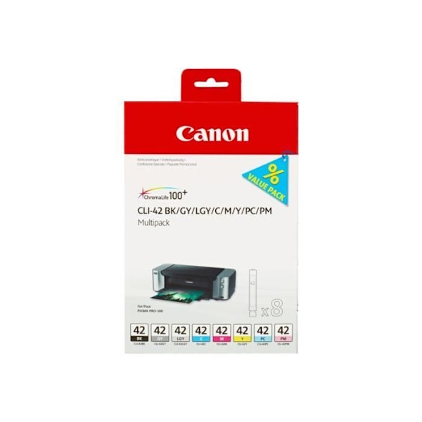 Canon CLI-42 BK-GY-LG-C-M-Y-PC-PM Multipack Pakke med 8 sort efter farve, cyan farveblæk, magenta farveblæk,…