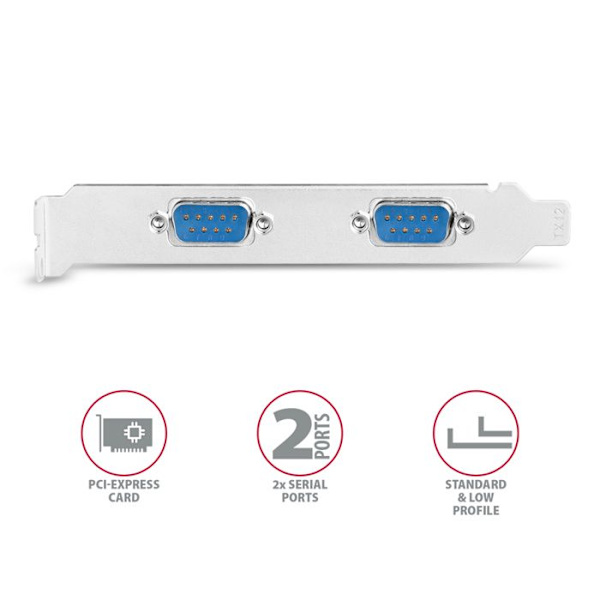 PCIe-adapter - Axagon - PCEA-S2N - 2 serielle porte - ASIX AX99100 - Hvid farve