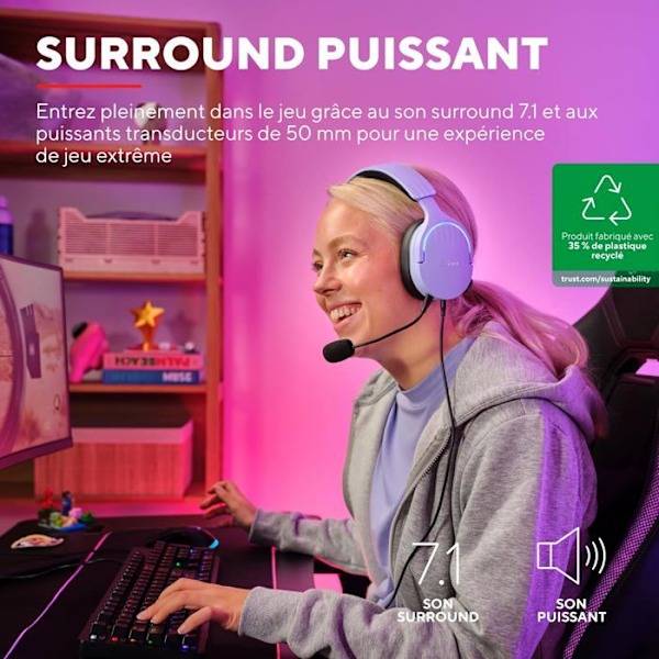 Pelikuulokkeet - Trust Gaming - GXT 490P Fayzo - 7.1 Surround Sound - RGB-valo - Melua vaimentava mikrofoni
