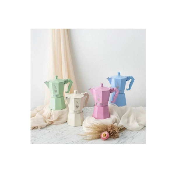 Moka kaffekande - BIALETTI - Eksklusiv - 3 Tasse - Farve Azure - Trykkande kaffekande vaaleansininen