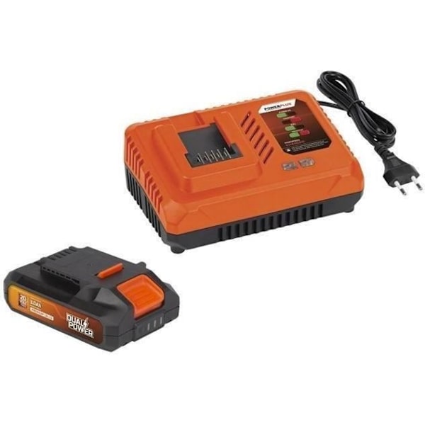 Sæt med batteri og oplader Dual Power POWDP9063 - 20 V batteri og 4 A oplader - til 20 V trådløse værktøjer. orange