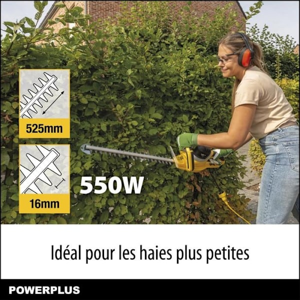 POWERPLUS POWXG2007 Elektrisk hækkeklipper - 525 mm klinge, 550 W, 16 mm afstand Gul