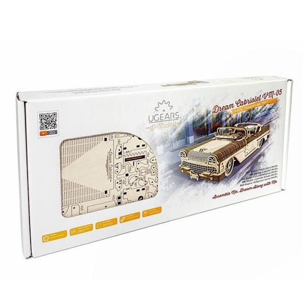 Træmodel bil: Cabriolet VM-05, mekanisk model Brun og beige