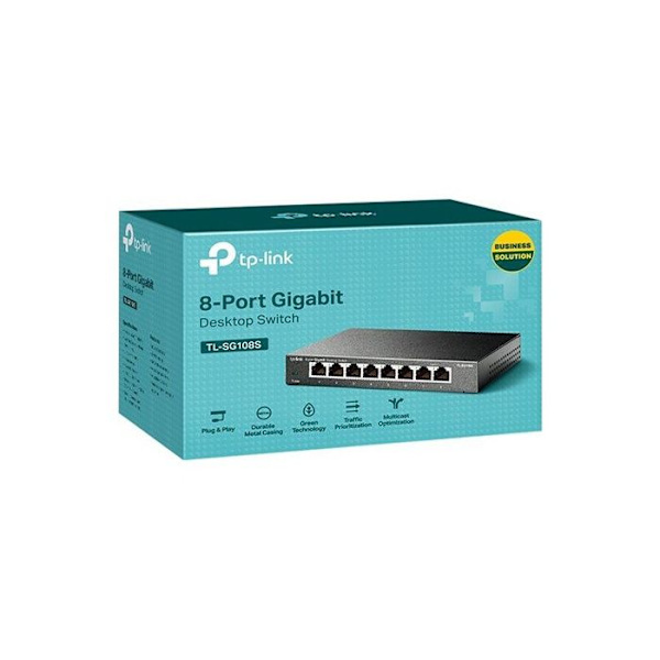 Switch Gigabit - TP-LINK - Tl-Sg108S - 8 portar - Icke hanterad - QoS, Plug and Play