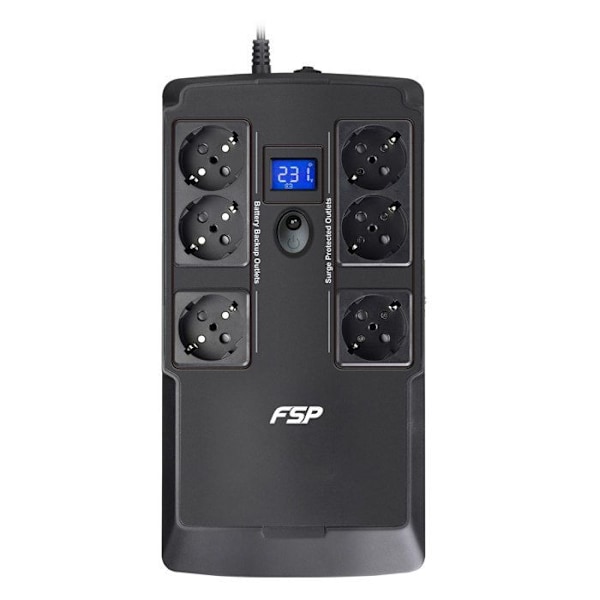 Ekstern inverter - FSP - Nano Fit 800 - 6 stik - 2 USB + RJ45 porte Sort