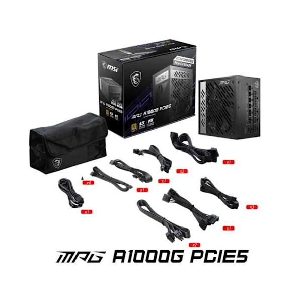 Strömförsörjning PC - MSI - 306-7ZP7C11-CE0 - MPG A1000G PCIE 5 - ATX 3.0 - 80+ Guld