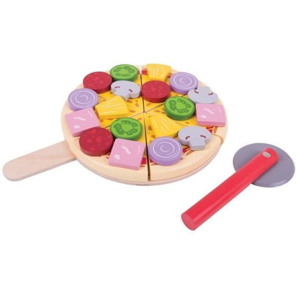 Bigjigs puinen pizzasetti slicerilla - 26 osaa