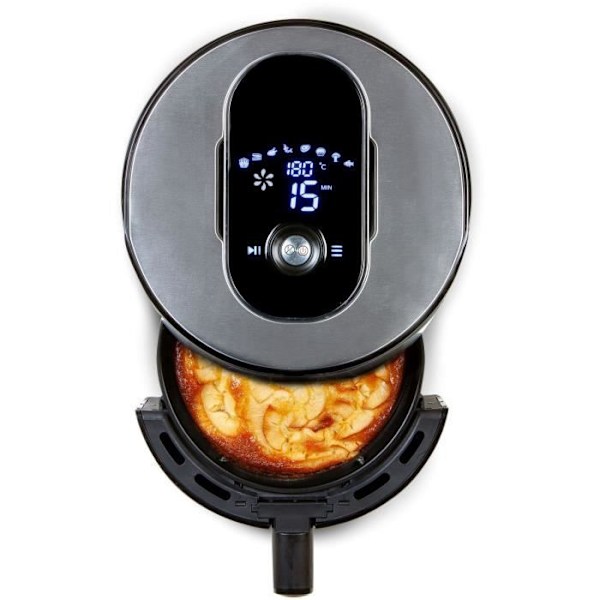 DOMO DO530FR - Deli-frituregryde 4L - Varmluftfriture - 1,2 kg - 80° til 200°C - 8 programmer - 60 min timer - LCD-skærm Sort, Rustfrit stål