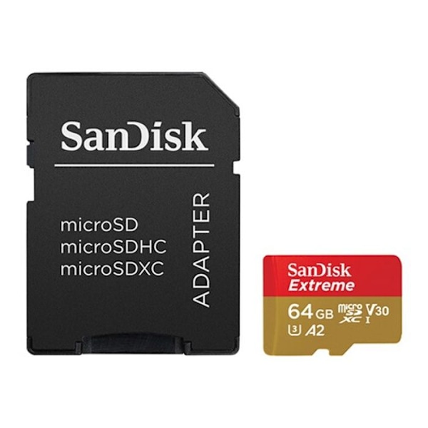 SanDisk Extreme 64 GB UHS-Klasse 3 microSD-kort, stødmodstand, vandtæt