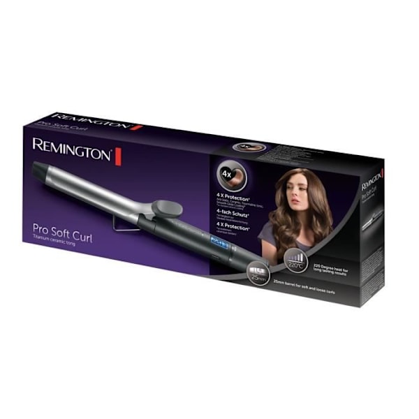 Pro Soft Curl Remington CI6525 kiharrin - 25 mm: pehmeät kiharat - keraaminen, ioninen turmaliini, antistaattinen, 10 asetusta 130-220° Grå och svart