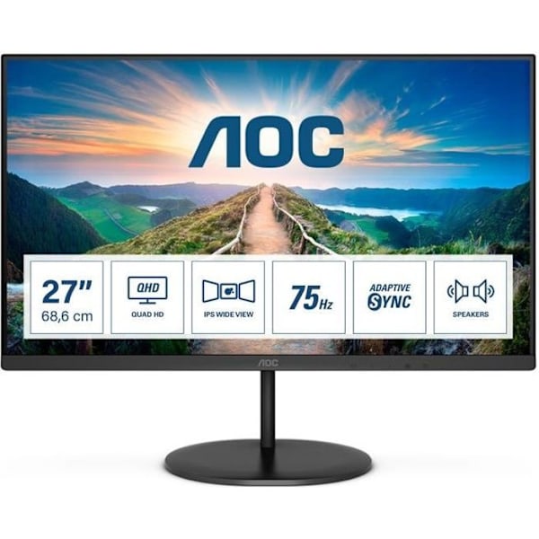 PC-näyttö - AOC Q27V4AE - 27" QHD - VA-paneeli - 4 ms - 75 Hz - HDMI / DisplayPort musta