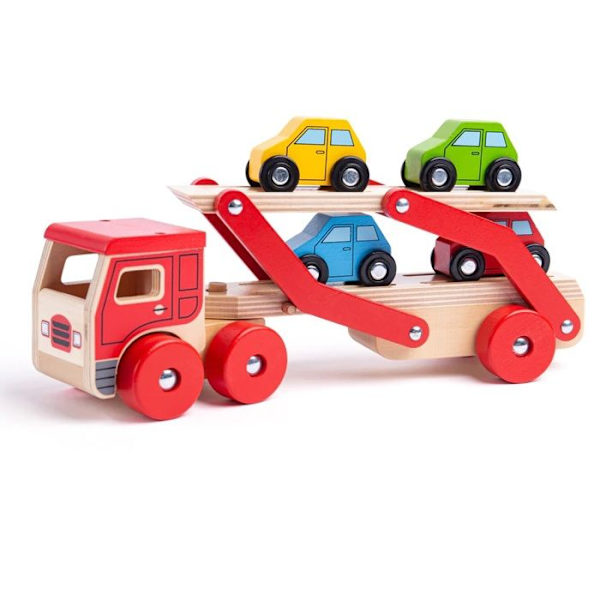 Lelu - BigJigs Toys - Puinen kuljetusauto - 3-vuotiaille ja sitä vanhemmille lapsille - Kirkkaat värit Ljusa färger