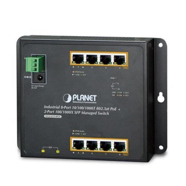 Planet WGS-4215-8P2S - Gigabit Ethernet Managed Network Switch - 8 RJ-45 PoE+ -porttia - L2 musta