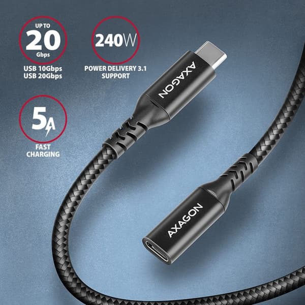 USB-C till USB-C-kabel - AXAGON - BUCM32-CF15AB - 20 Gbps - USB 3.2 Gen 2 - Svart