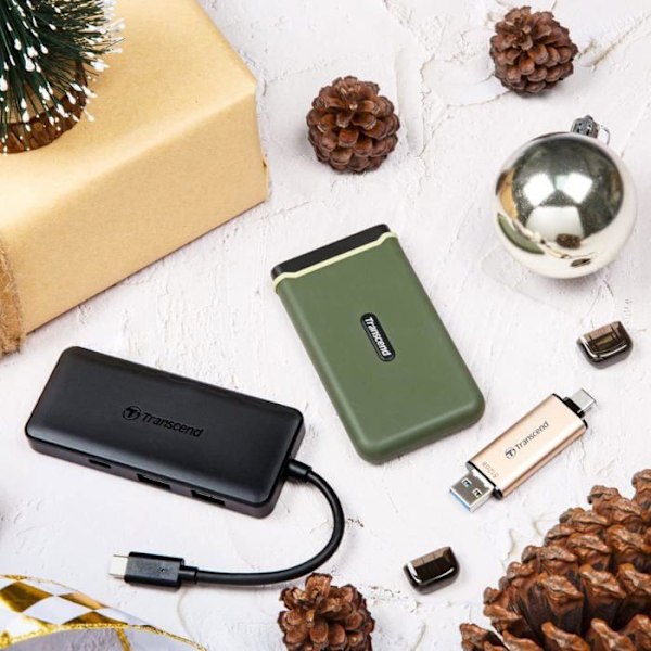 Ekstern harddisk - TRANSCEND - ESD380C - 2 TB - USB 3.2 Gen 2x2 - Militærgrøn gummietui