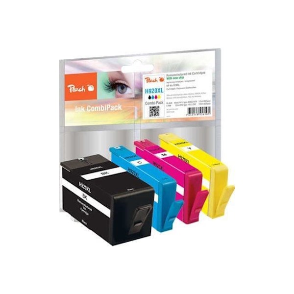 Peach högkapacitetsbläckpatroner för HP Officejet Pro - 4-pack - svart, gul, cyan, magenta