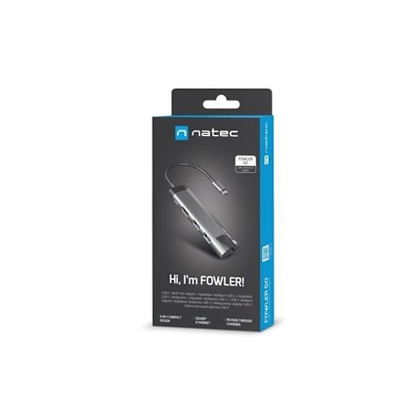 ADAPTADOR 5 I 1 USB-C NATEC FOWLER GO 2X USB 3.0 HUB, HDMI 4K, USB-C