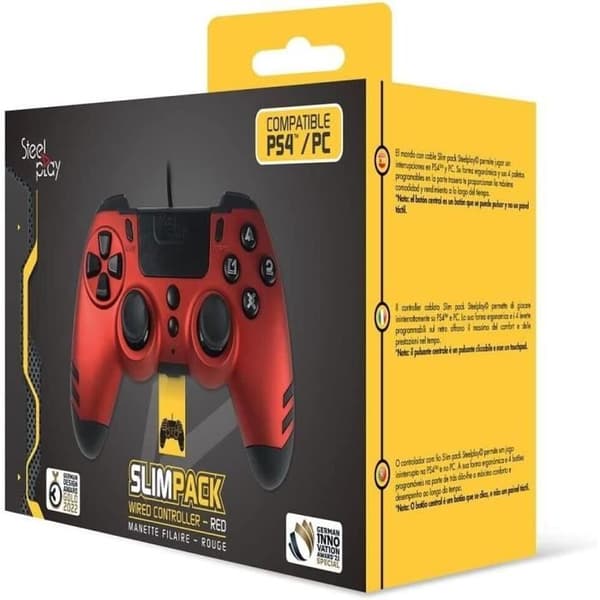 Manett för spel - Steelplay - Slimpack - Trådad - Dubbel vibration - Kompatibel med PS4/PC Röd