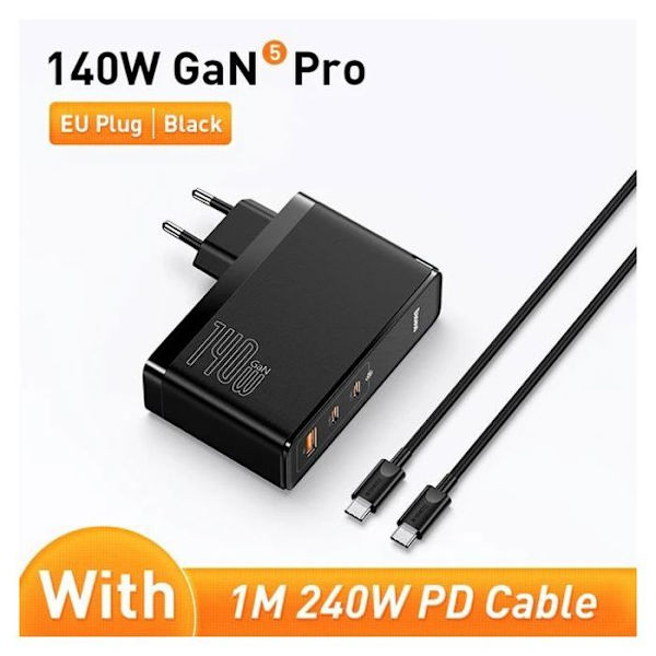 Baseus GAN 5 Pro 140W PD QC4.0 vægoplader til MacBook / Laptop iPhone + 240w kabel