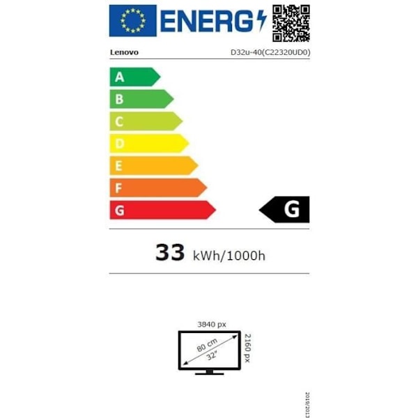 PC-näyttö - LENOVO - D32u-40 - 31,5" 4K UHD - VA-paneeli - 4 ms - 60 Hz - HDMI / DP