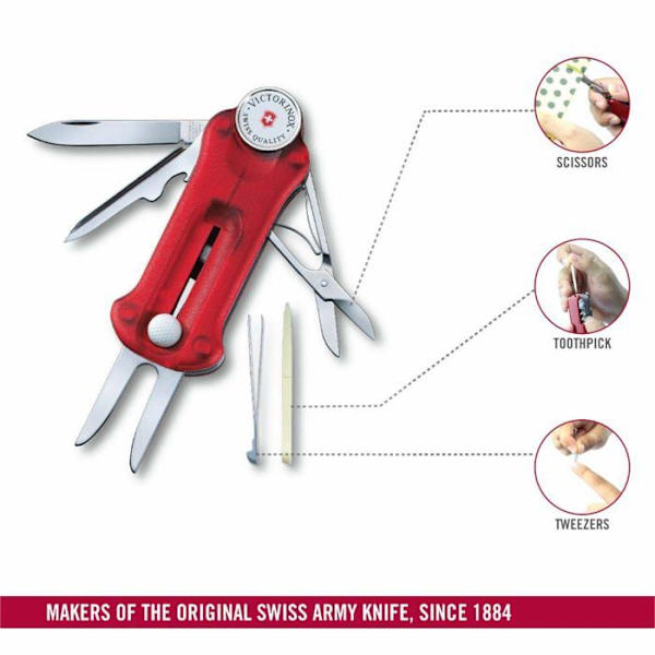 Victorinox Multifunktionsværktøj - 07052T - Golfværktøj, Swiss Pocket Multiværktøj, 10 funktioner, Kuglemærke, Releve Pitch