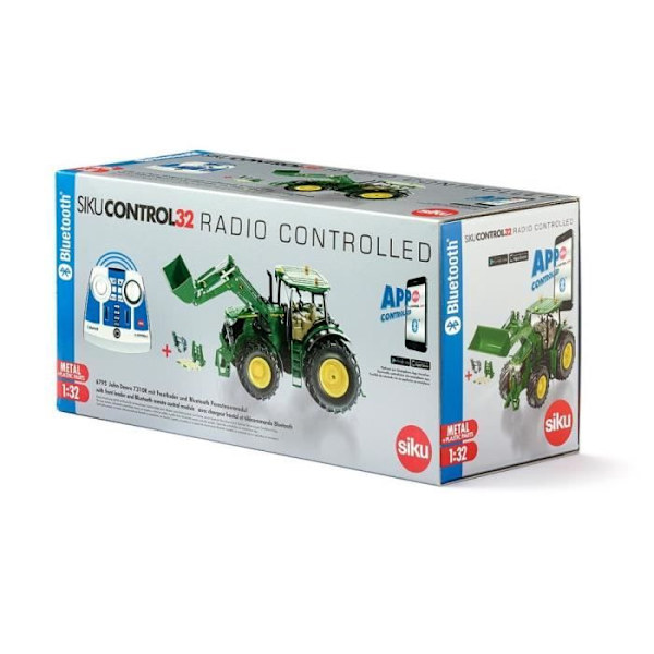Traktori - SIKU - John Deere 7310R - Bluetooth-kauko-ohjattava - Sähkökäyttöinen - 1:32 Grøn, Sort, Gul