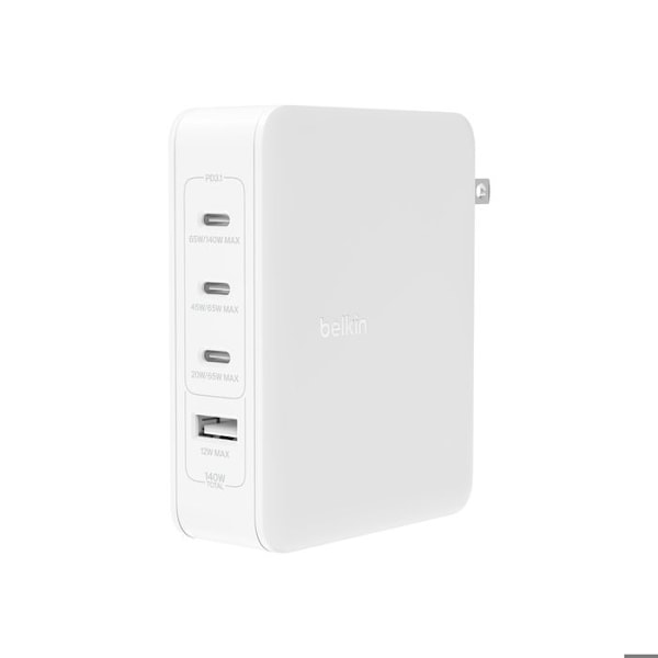 Strømadapter - Belkin - Belkin BoostCharge Pro - GaN teknologi - USB, 3 x USB-C - 140 Watt hvid