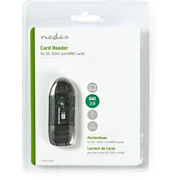 Nedis ulkoinen kortinlukija - Multicard - USB 2.0 - SD-, SDHC- ja MMC-yhteensopiva