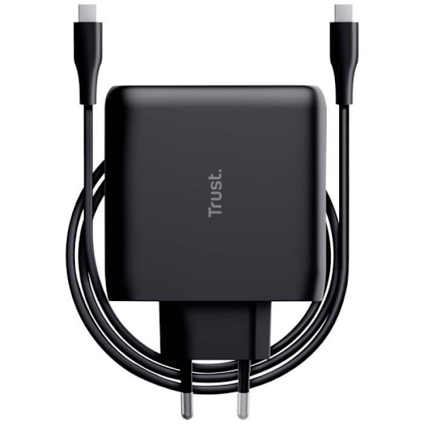 Trust Maxo 100W USB-C-laddare, 75 % tillverkad av återvunnet material, snabb USB-C-kabel 2m, strömadapter - svart