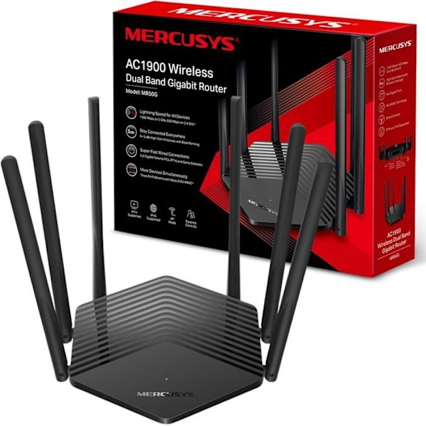 AC1900Mbps Dual-Band WiFI-router - MERCUSYS MR50G - 6 externa antenner - 2 Gigabit LAN-portar + 1 Gigabit WAN-port