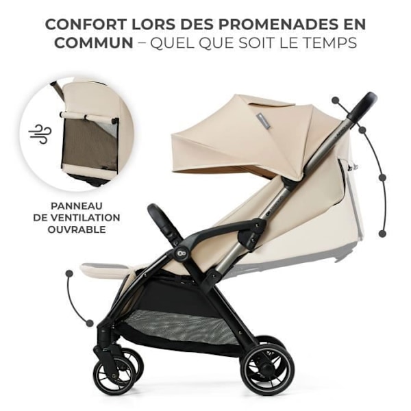 Käppvagn upp till 22 kg - KINDERKRAFT APINO - Automatisk hopfällning - Vattentät - Vikt endast 7,5 kg - Beige Beige och svart