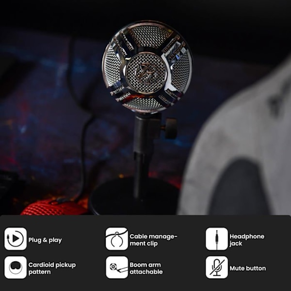 Mikrofon USB - Arozzi - Sfera - Chrome - Lydoptagelse - Streaming Krom