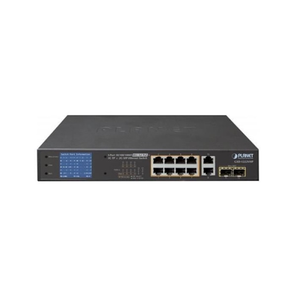 PLANET GSD-1222VHP SWITCH LCD 10P GIGABIT 8 PoE+ 120W & 2 SFP Blå