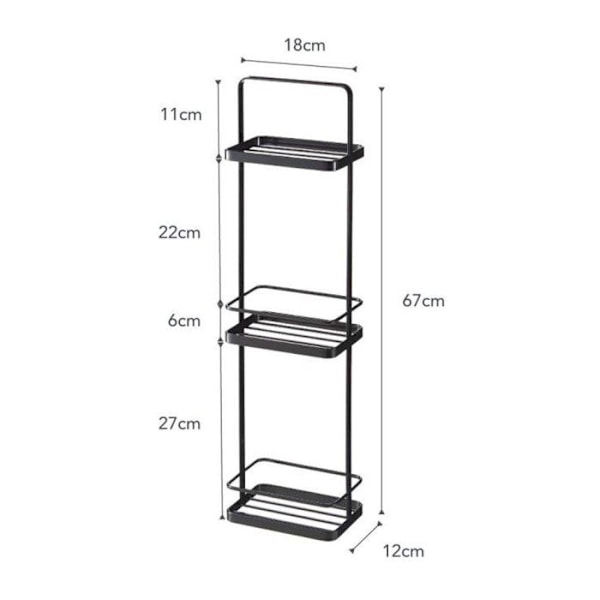 3-lags badeværelseshylde - H67 cm - 18 cm X 12 cm X 67 cm - CaliCosy Black