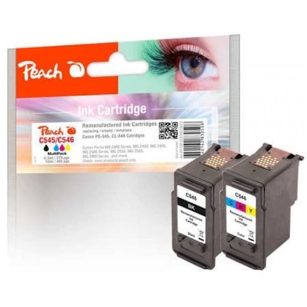 PEACH 319023 printerpatron - Sort, Cyan, Magenta, Gul - Kompatibel med Canon PIXMA - Pakke med 2