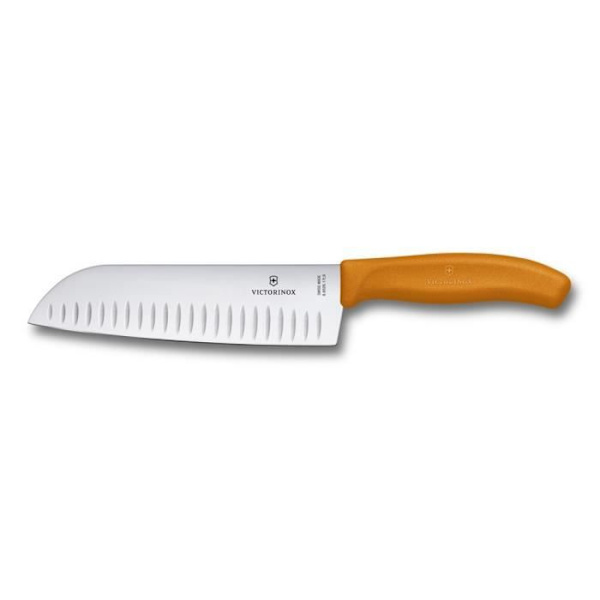 Santoku-veitsi ruostumaton teräs kennoterä 17cm oranssi fibrox-kahva Victorinox - Ammattiveitsi orange